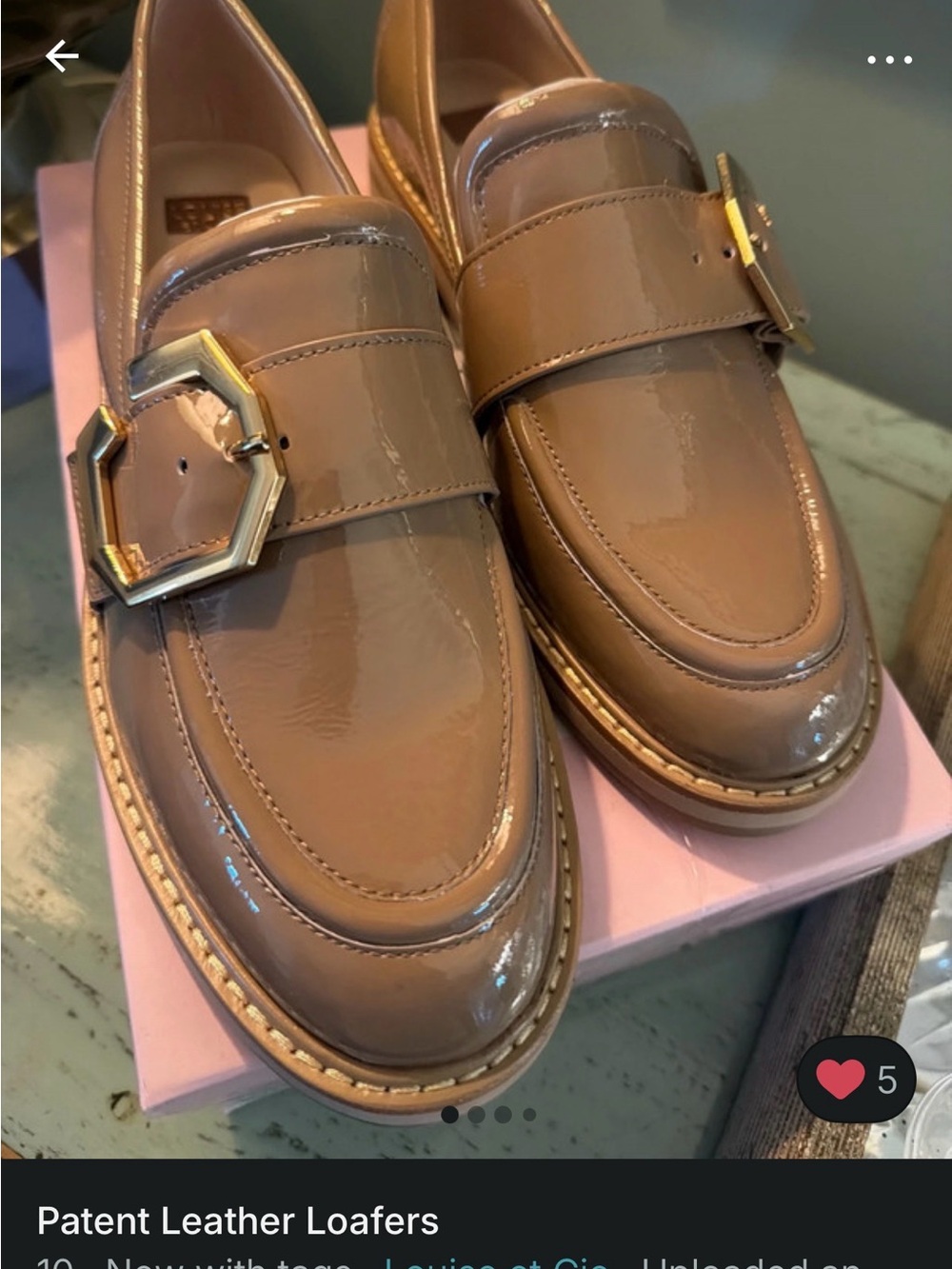 Louise et Cie Patent Loafers in Taupe with Gold Buckle - Picture 3 of 3